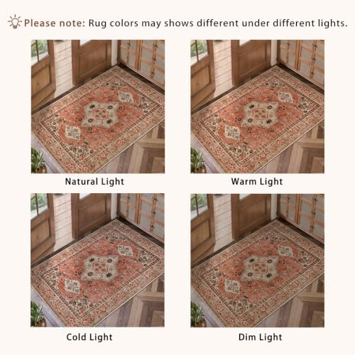 Oriental 8x10 Washable Area Rugs for Living Room, Boho Non Slip Large Rug