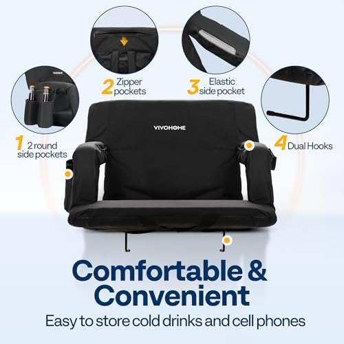 VIVOHOME Wide Reclining Stadium Seats with Back Support and Cushion, 2 Pack P...