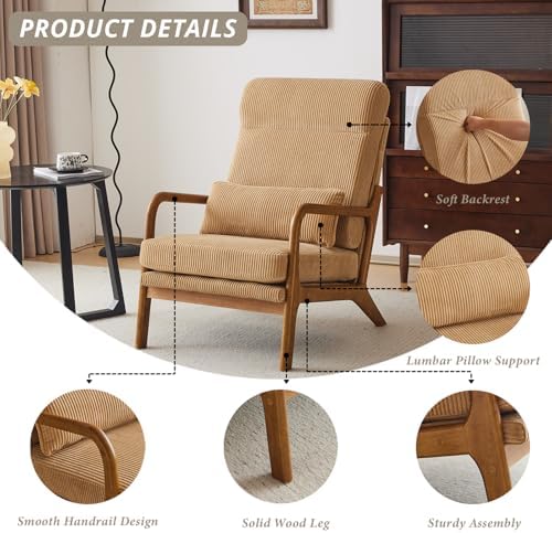 Karl home Accent Chair High Back Mid-Century Modern, Khaki