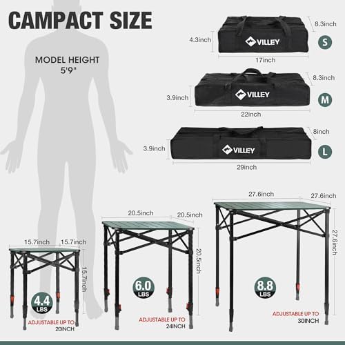 VILLEY Folding Camping Square Table, Portable Aluminum Table, Small