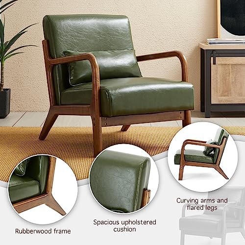 Glitzhome Mid Century Leather Accent Chair, Modern Faux Leather Accent Armcha...