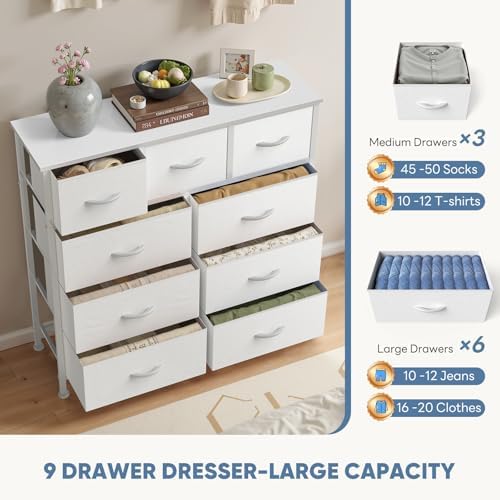 DUMOS 9 Drawer Dresser for Bedroom, Storage Organizer Chest of Drawers