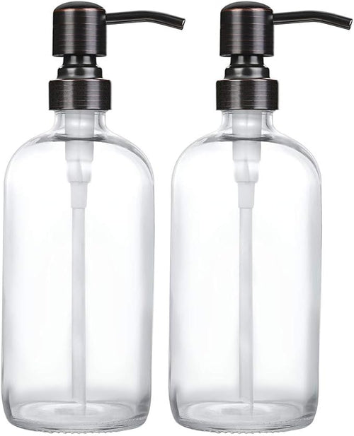 2 Pack Thick Clear Glass Boston Round Bottles /Oil Rubbed Bronze Stainless by Unknown