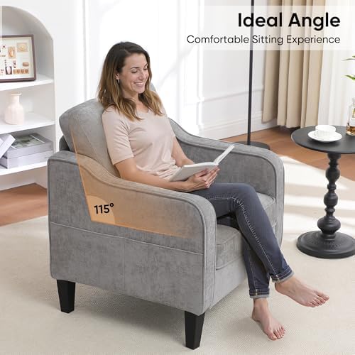 Accent Chairs Set of 2, Upholstered Living Room Chairs with Side Pockets, Mid...