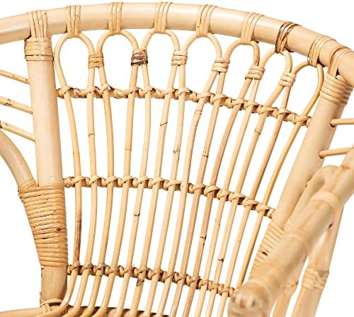 bali & pari Kaka Nature Rattan Dining Chair - Boho Wicker Armchair with C...