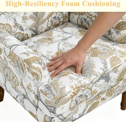 Floral Accent Chair with High Back & Nailhead Trim, Comfy Upholstered Arm...