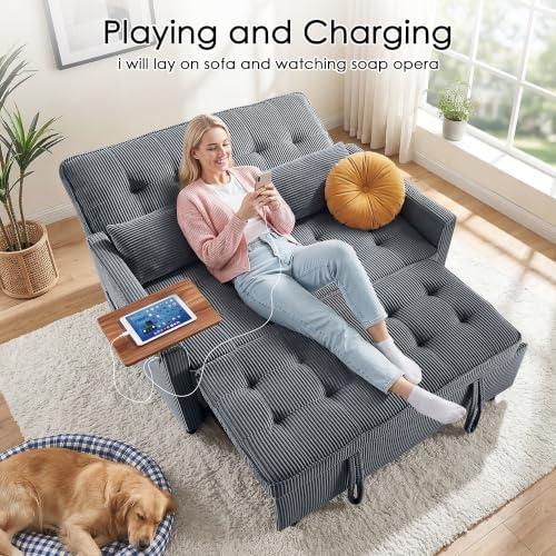 55'' Sleeper Sofa Bed, Convertible Pull Out Couch(Darkgrey)