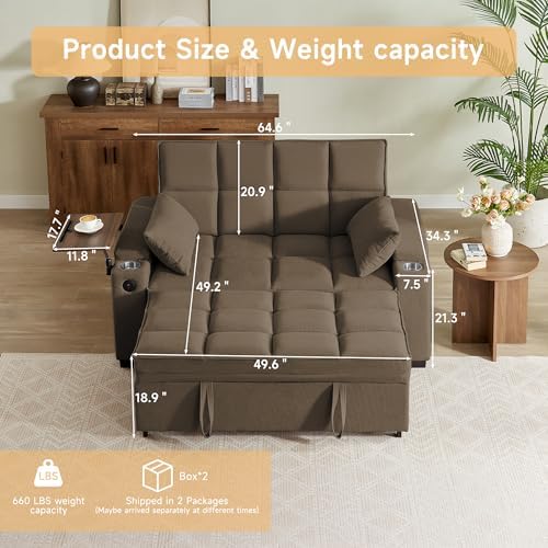 hansones 66" Multi-Functional Pull-Out Sofa Bed with Hidden Side Table, ...