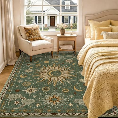 Vacuum-Friendly, 5x7 Washable Area Rug, Green Brown