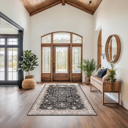 Black Modern Farmhouse 5x8 Area Rug for Living Room, Boho Large Entryway Rug,...