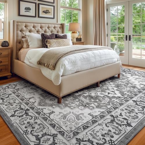 Lessymo Area Rugs 7x10 for Living Room, Washable Rugs Non-Slip, Grey White