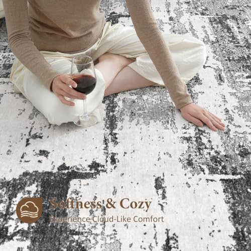 5x7 Area Rugs Abstract Washable Living Room Rug, Black Grey