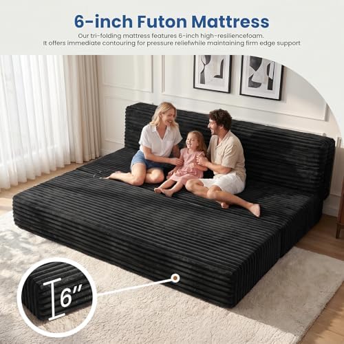 Erament Tri-Fold Futon Sofa Bed, 6 Inch Foldable Floor Couch, High-Density Fo...