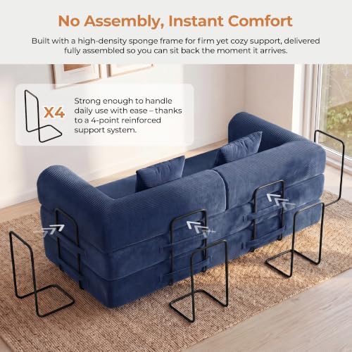 79" Convertible Futon Sofa Bed, Boneless Couch for Living Room