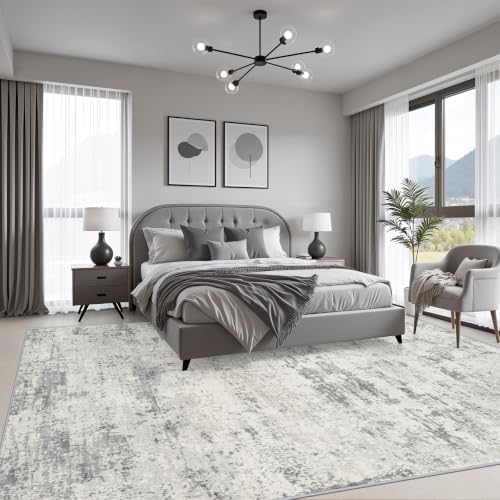 10x14 Area Rug Living Room: Modern Washable Indoor Soft Carpet Gray