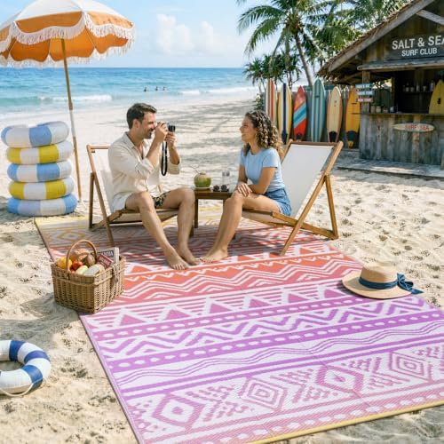 Lahome Outdoor Rug Waterproof, 5x8ft Outdoor Plastic Straw Rug for Camping