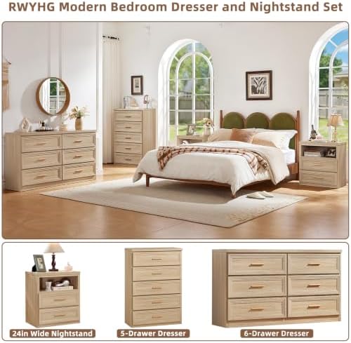 RWYHG 55.1" Wide Farmhouse 6 Drawers Dresser for Bedroom,Natural
