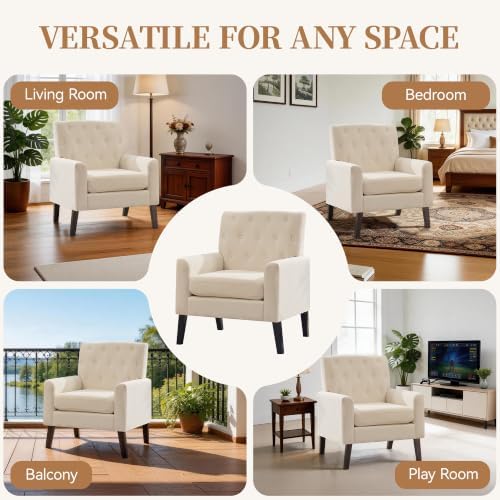 Modern Accent Chair, Upholstered Armchair with Button Tufted Back, Mid Centur...