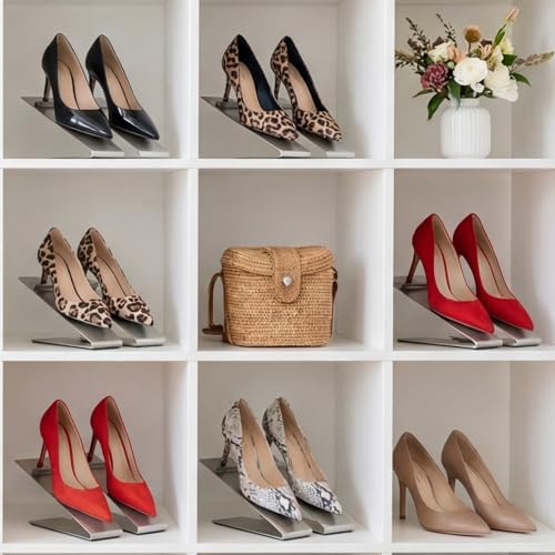 Therwen 4 Pcs Gold Shoe Display Stand Shoe Rack Stainless Steel Golden Metal ...