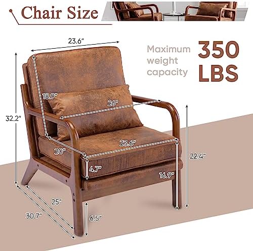 Mid Century Modern Accent Chair Set of 2 Living Room- Comfy Solid Wood Arm Ch...