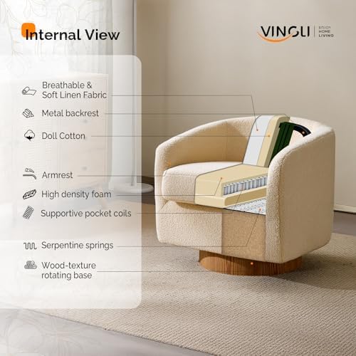 VINGLI 360°Swivel Accent Chair with Engineered Wood Base and Removable Cushio...