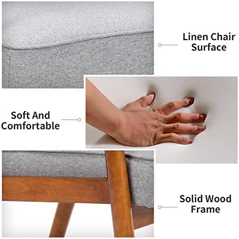 UNICOO – Leisure Chair Solid Wood Armrest Accent Chair, Fabric Upholstered Wo...