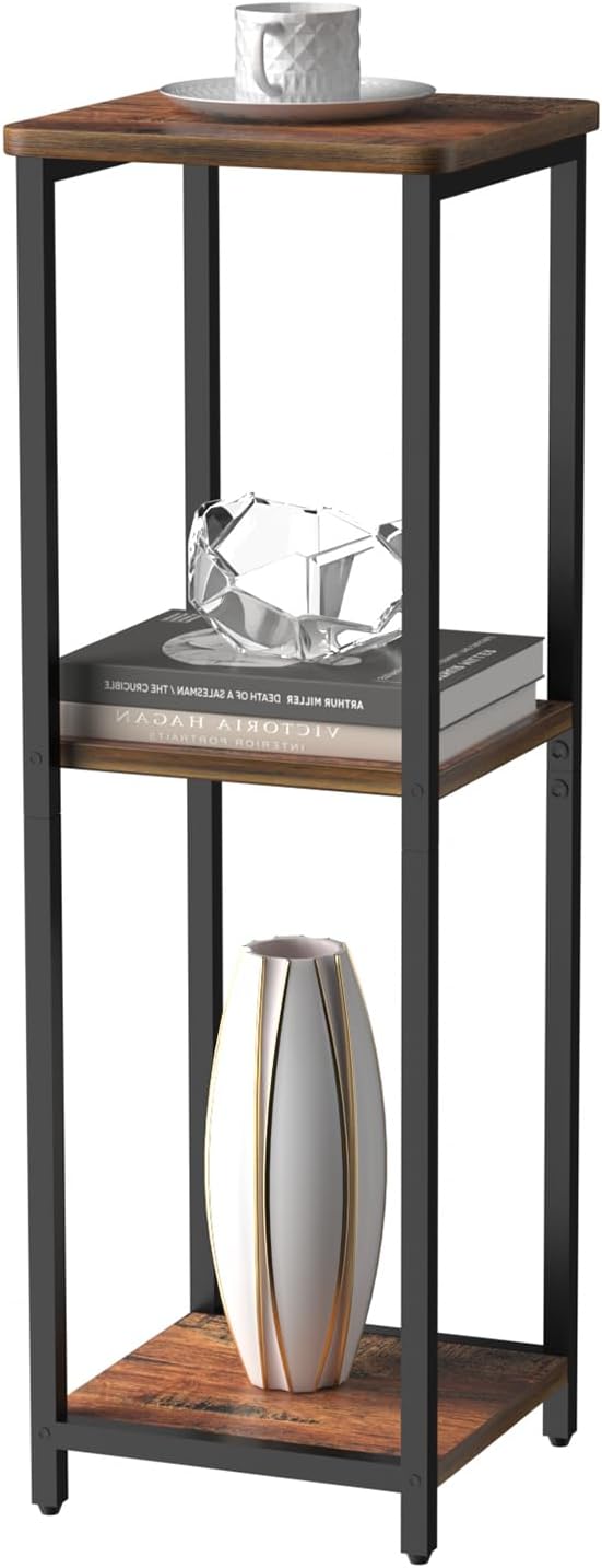 10" Wide Square Drink Table with Adjustable Feet - 3-Tier Small Side Tab...