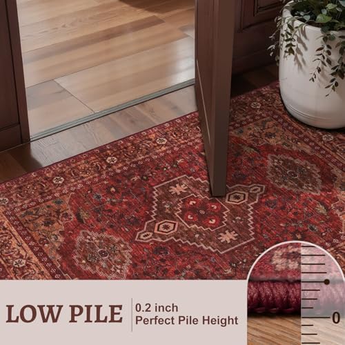 Tangsoo Red 8x10 Washable Area Rugs for Living Room, Non Slip Large Rug