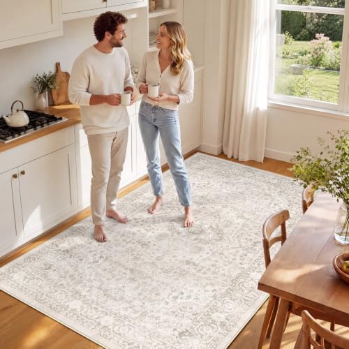 SameBed 5x7 Area Rug Living Room, Vintage Washable Carpet Neutral Beige