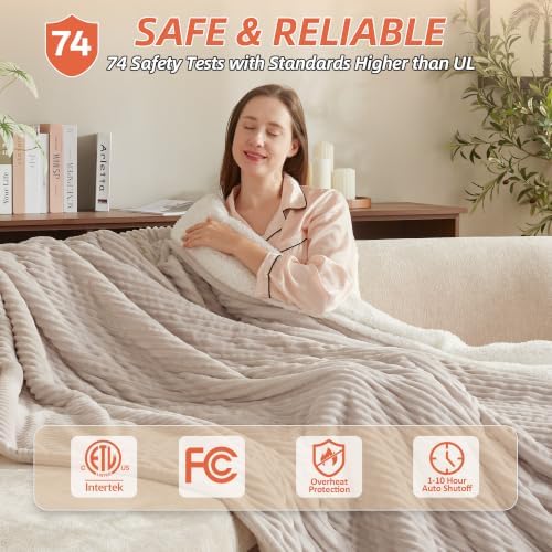 Electric Heated Blanket,50"x60" Heating Throw Flannel Light Grey