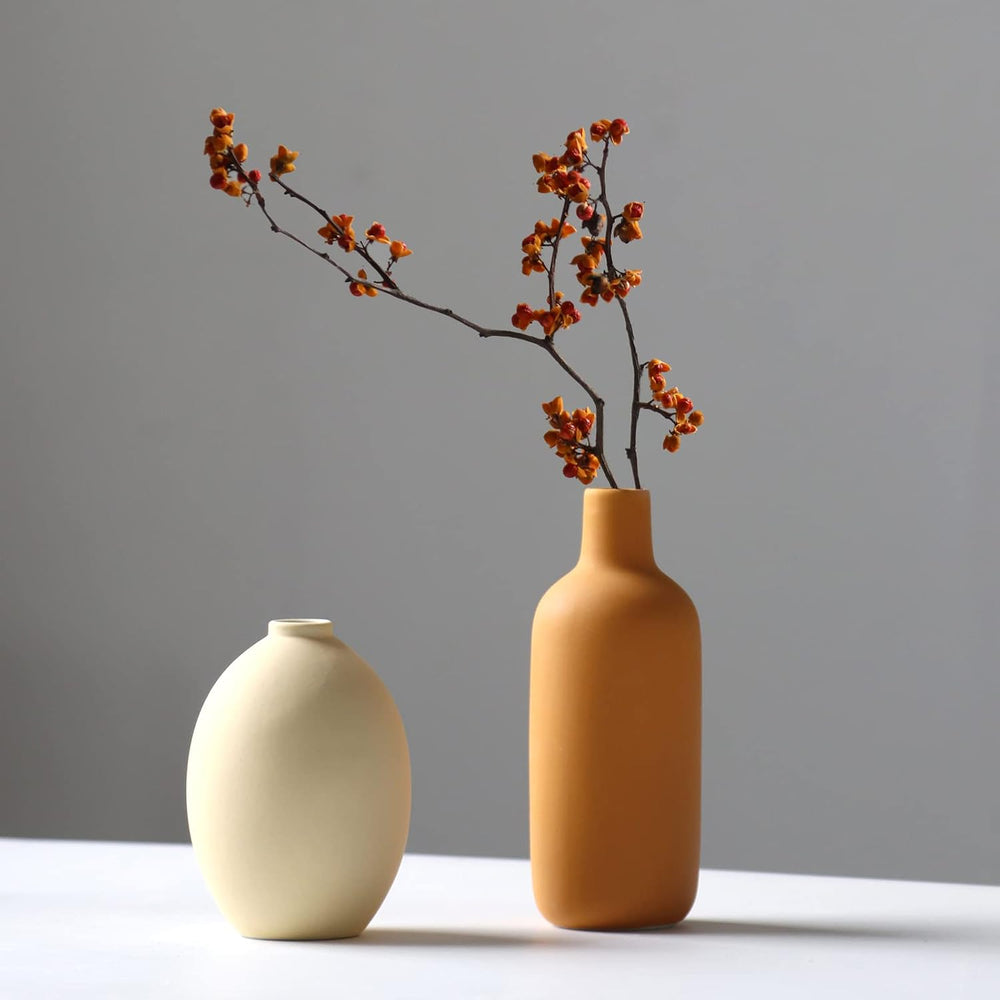 Ceramic Vase Set of 3, Minimalist Flower Vase for Rustic, Modern Farmhouse, L...