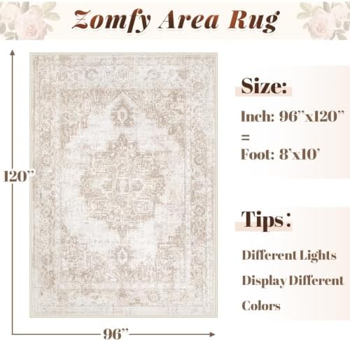 Area Rug 8x10 Vintage Rug: Large Washable Indoor Medallion Rugs Low Pile Dist...