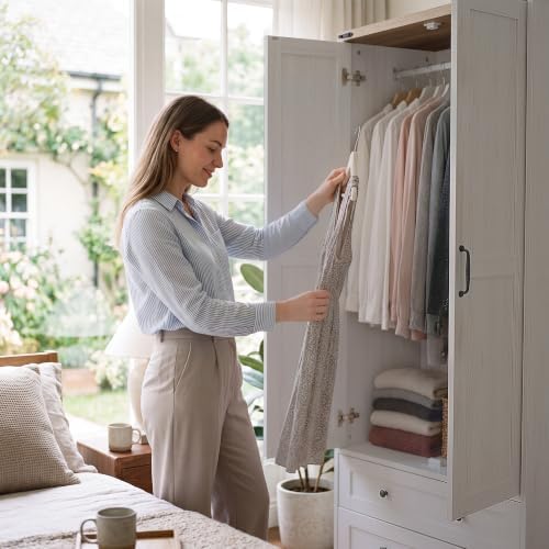 Yechen 71" Wooden Armoire Wardrobe Closet Set of 2, 4 Doors & 4 Drawers