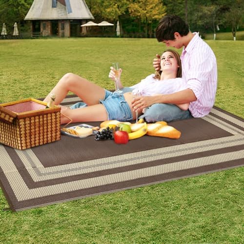 Garvee 8x10 Outdoor Rug Waterproof Plastic Straw Rug Panel Coffee
