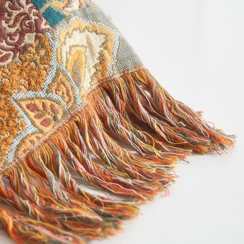 Bailix Boho Throw Blanket, 100% Cotton, Woven Floral Pattern, 60"x80"