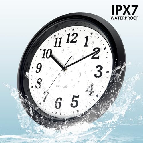 Caysie 12 Inch Sealed Indoor Outdoor Clocks Waterproof (Black)