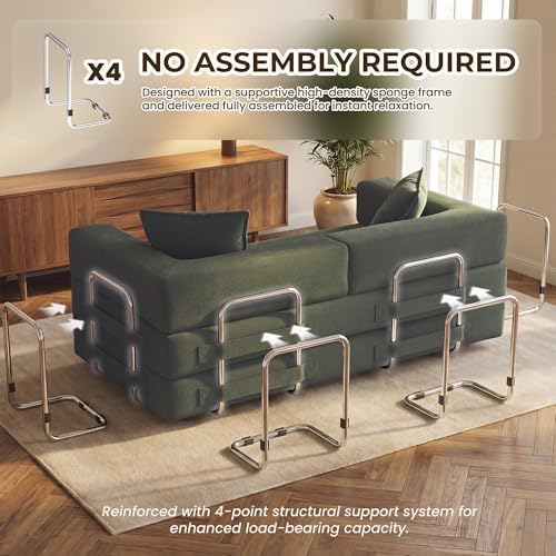 GRUSIGN 78" 5-in-1 Convertible Futon Sofa Bed, Boneless Corduroy, Green