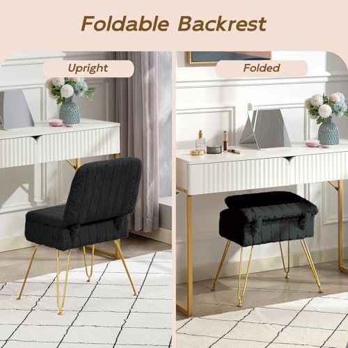 Vanity Chair with Storage | Comfy Ottoman with Folding Back