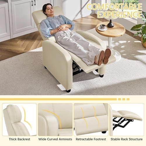 Topeakmart PU Leather Recliner Chair Home Theater Seating Beige