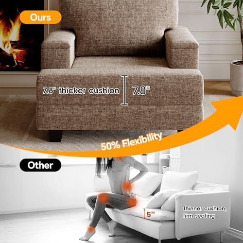 Rexulqo Oversized Accent Chair with Armrest Organizer,Chenille,Brown