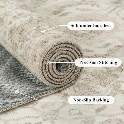 JOOJA 8x10 Beige Vintage Soft Low Pile Boho Neutral Washable Area Rug