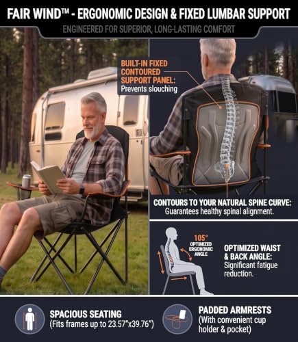 FAIR WIND 2-Pack Padded Oversized Camping Chairs with Lumbar Support
