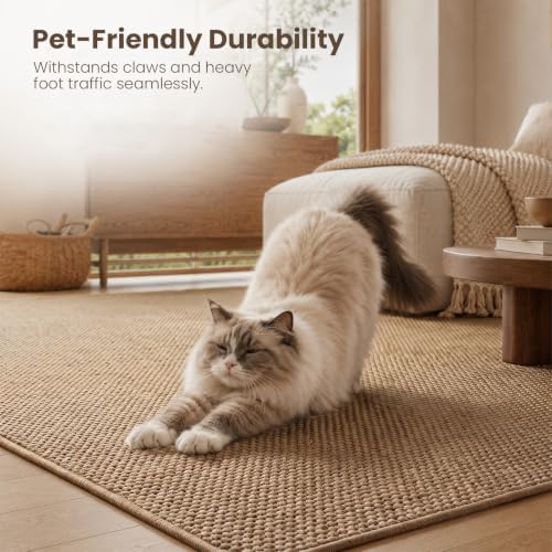 Washable Easy Jute Rug 5x7, Non Slip, Indoor Outdoor Natural Color Fiber Area...