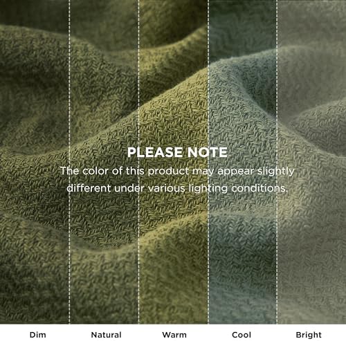Bedsure 100% Cotton Blanket, Herringbone Weave, Queen Size, Moss Green
