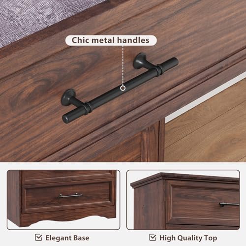 YANSNWO Walnut 6 Drawer Dresser for Bedroom, 44" Tall Chest of Drawers