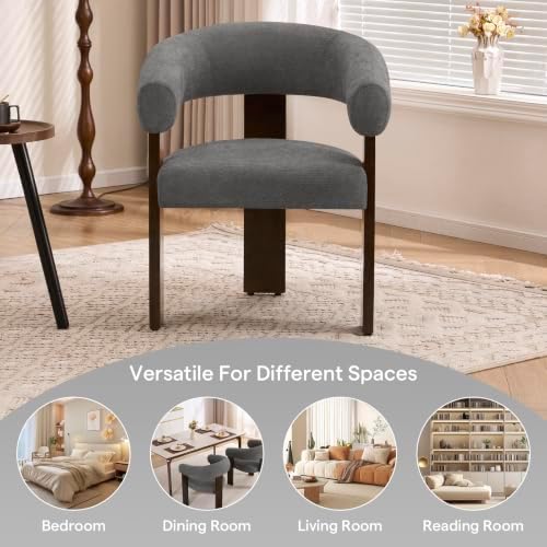 Accent Chairs Set of 2, Barrel Armchair, U-Shaped Backrest, Grey