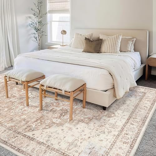 BILEEHOME Boho Farmhouse Bedroom Rugs Washable Light Brown Area Rug 5x8