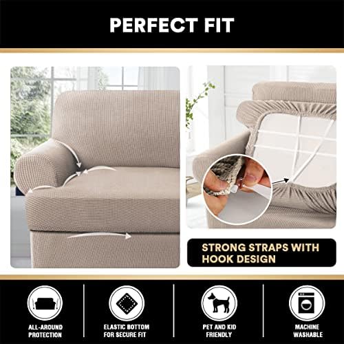 PrinceDeco 2 Pieces Armchair Slipcover Stretch Couch Covers for T Cushion Cha...