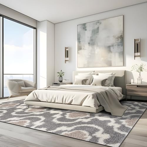 Rugshop Moroccan Trellis Shag Plush Soft Area Rug Gray 7'10" x 10'