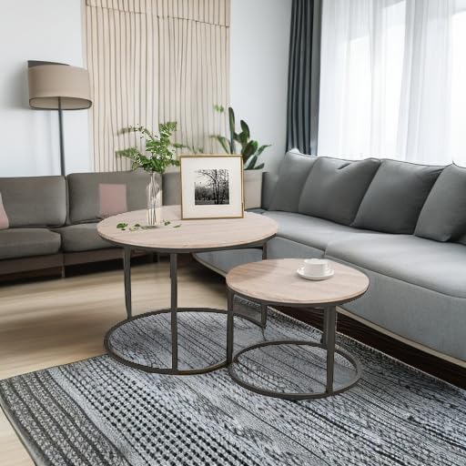 HOJINLINERO Round Coffee Table,Nesting Coffee Table Set of 2,Center Tables fo...